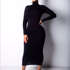 Sexy zipper full sleeve high collar slim long dress